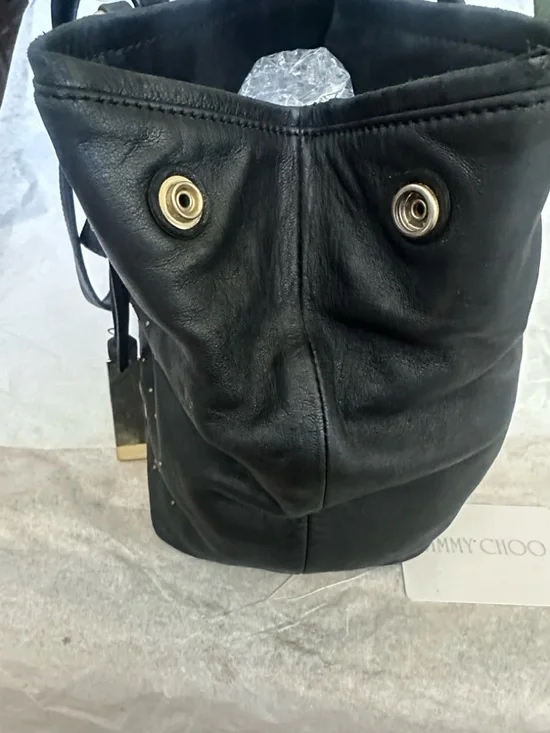 Jimmy Choo Black Zodiac Leather Shoulder Bag w/Gold & Silver Stud Accents COA - Picture 5 of 14